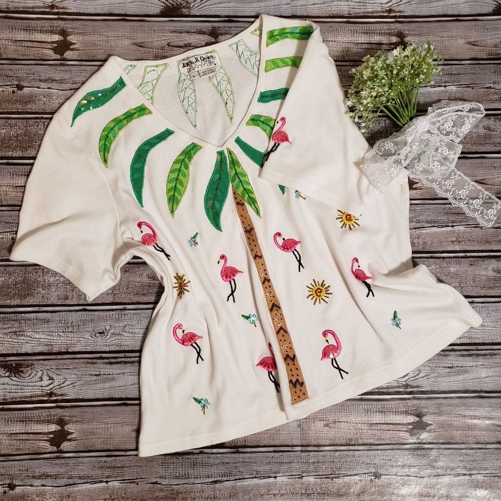 Jack B Quick Sequined Flamingo/Tropical Shirt